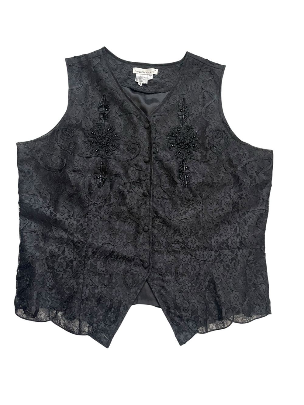 Vintage Matting T Black Lace Embroidered Vest Floral Boho 90s Grunge Goth